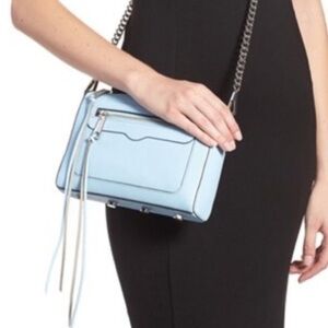 Rebecca Minkoff Avery Light Blue Leather Crossbody Bag with Silver Chain